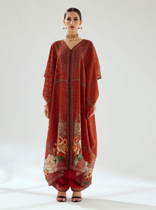 Rajdeep Ranawat-Majida Rust Silk Kaftan-INDIASPOPUP.COM