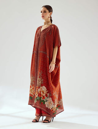 Rajdeep Ranawat-Majida Rust Silk Kaftan-INDIASPOPUP.COM