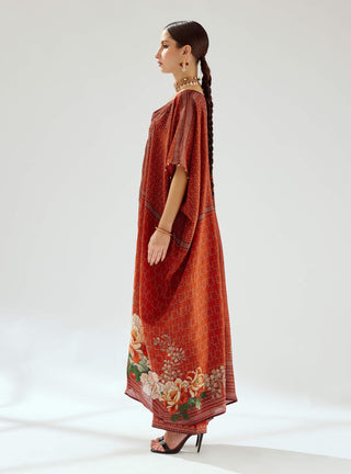 Rajdeep Ranawat-Majida Rust Silk Kaftan-INDIASPOPUP.COM