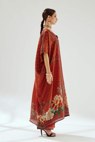 Rajdeep Ranawat-Majida Rust Silk Kaftan-INDIASPOPUP.COM