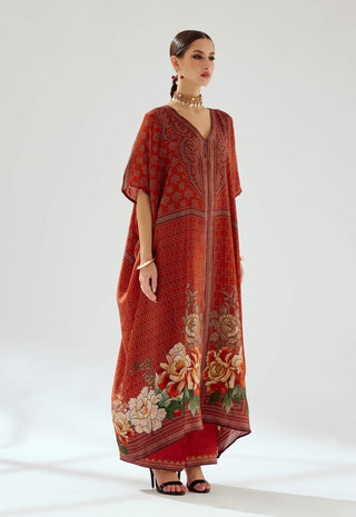 Rajdeep Ranawat-Majida Rust Silk Kaftan-INDIASPOPUP.COM