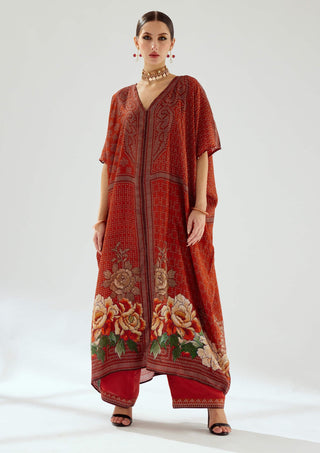 Rajdeep Ranawat-Majida Rust Silk Kaftan-INDIASPOPUP.COM