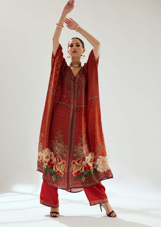 Rajdeep Ranawat-Majida Rust Silk Kaftan-INDIASPOPUP.COM