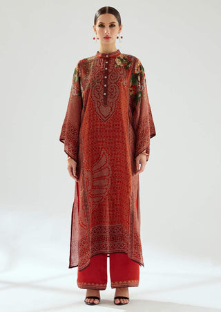 Rajdeep Ranawat-Gayatri Rust Silk Tunic-INDIASPOPUP.COM