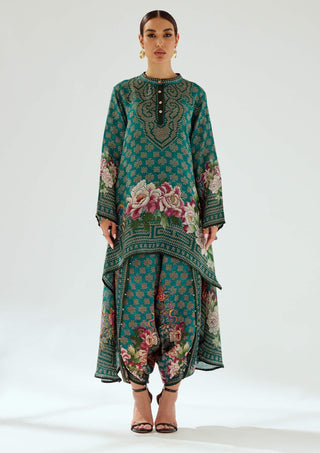 Rajdeep Ranawat-Sonth Teal Printed Dhoti Pant And Tunic-INDIASPOPUP.COM