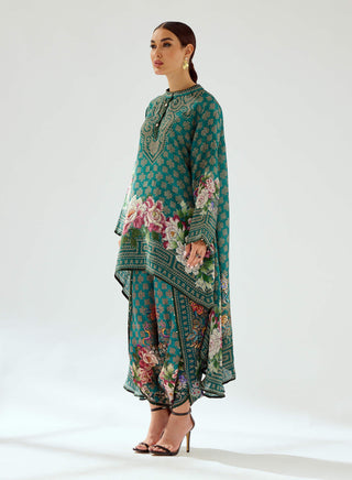 Rajdeep Ranawat-Aafreen Teal Flared Tunic-INDIASPOPUP.COM