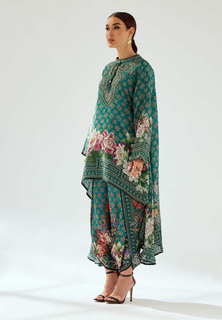 Rajdeep Ranawat-Sonth Teal Printed Dhoti Pant And Tunic-INDIASPOPUP.COM