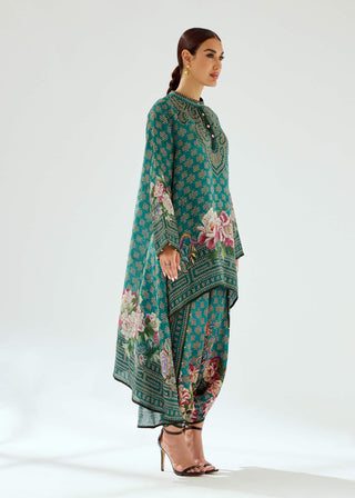 Rajdeep Ranawat-Aafreen Teal Flared Tunic-INDIASPOPUP.COM