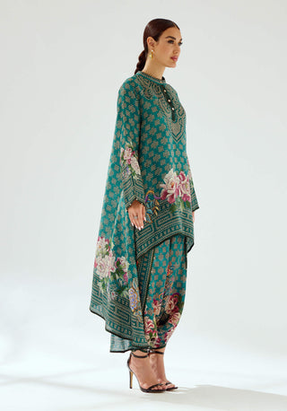 Rajdeep Ranawat-Sonth Teal Printed Dhoti Pant And Tunic-INDIASPOPUP.COM