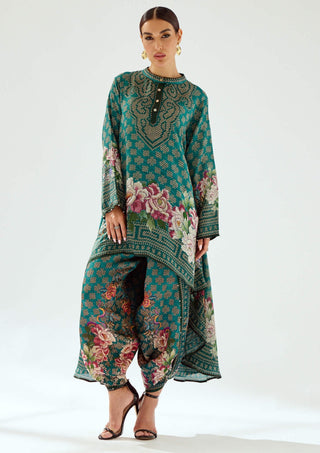 Rajdeep Ranawat-Sonth Teal Printed Dhoti Pant And Tunic-INDIASPOPUP.COM
