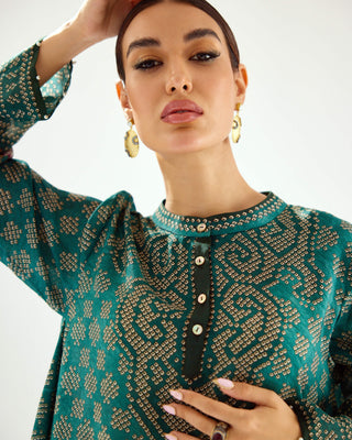 Rajdeep Ranawat-Aafreen Teal Flared Tunic-INDIASPOPUP.COM