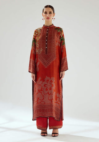 Rajdeep Ranawat-Ramin Rust Silk Printed Kurta-INDIASPOPUP.COM
