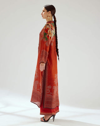 Rajdeep Ranawat-Ramin Rust Silk Printed Kurta-INDIASPOPUP.COM