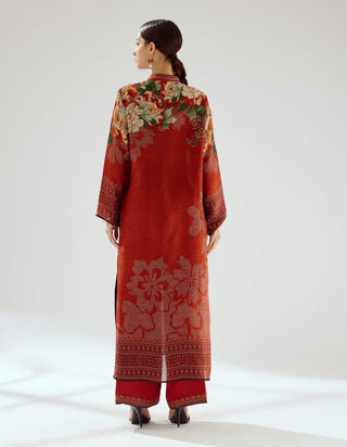 Rajdeep Ranawat-Ramin Rust Silk Printed Kurta-INDIASPOPUP.COM