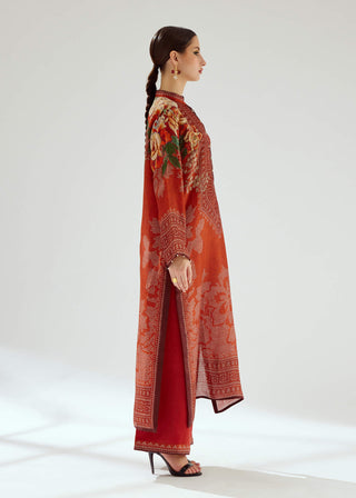 Rajdeep Ranawat-Ramin Rust Silk Printed Kurta-INDIASPOPUP.COM