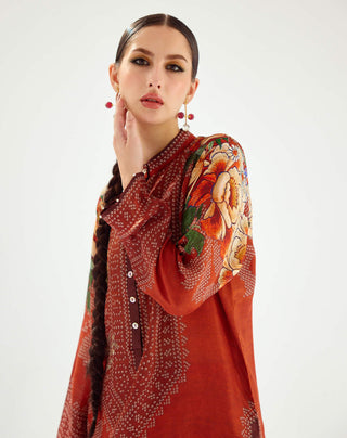 Rajdeep Ranawat-Ramin Rust Silk Printed Kurta-INDIASPOPUP.COM