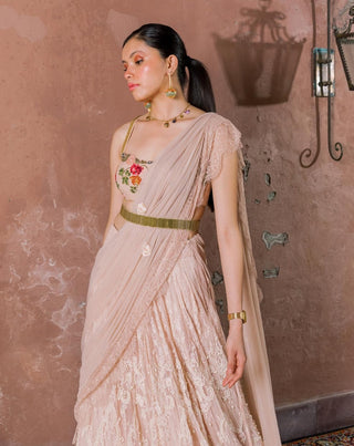 Nude Silk Crop And Vintage Lace Skirt by The Little Black Bow available on Indiaspopup