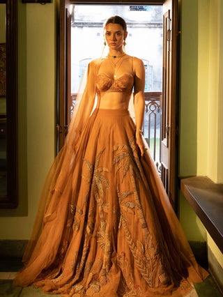 Beige Embroidered Tulle Skirt Set by The Little Black Bow available on Indiaspopup