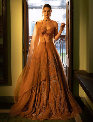 Beige Embroidered Tulle Skirt Set by The Little Black Bow available on Indiaspopup