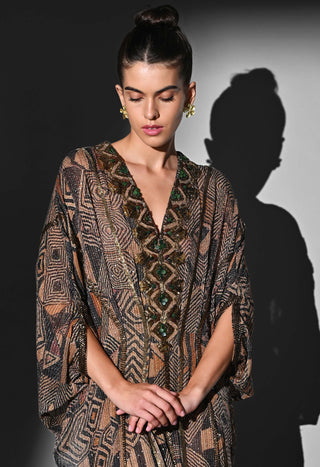 Brown geometric print kaftan