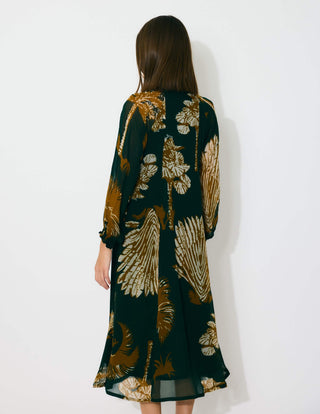 Dark green and mustard floral midi dress