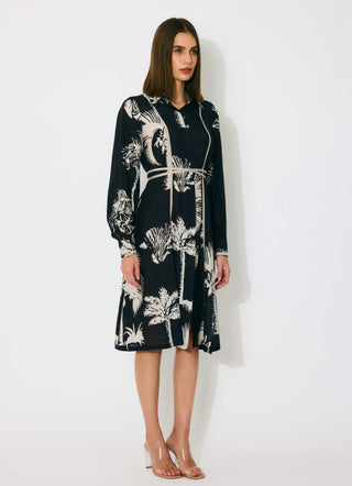 Black and beige floral shirt dress