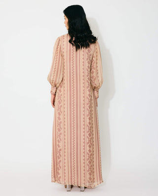 Peach and cream pattern long shirt dress