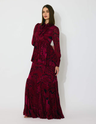 Hot pink and black floral long dress