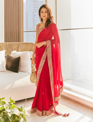 Punit Balana Classic Surkh Laal Sari And Blouse available on indiaspopup