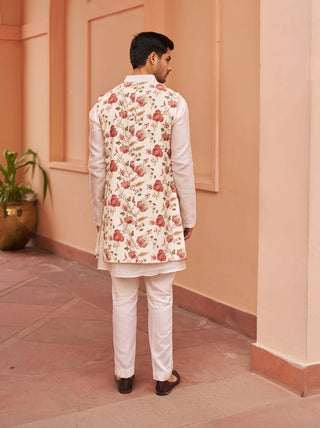 Chhavvi Aggarwal Men-Ivory Kurta Set And Long Bundi-INDIASPOPUP.COM