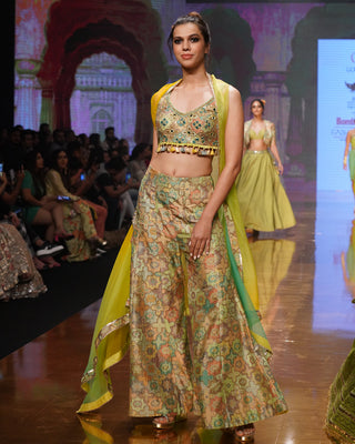 Gopi Vaid-Barkha Green Sharara And Cape Set-INDIASPOPUP.COM