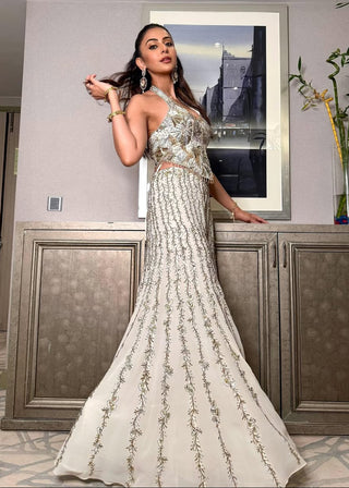 Ivory georgette high waist sharara and corset