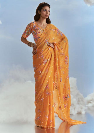 Nachiket Barve-Mango Izmir Organza Sari Set-INDIASPOPUP.COM