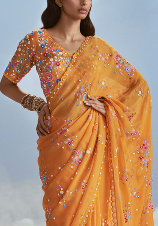 Nachiket Barve-Mango Izmir Organza Sari Set-INDIASPOPUP.COM