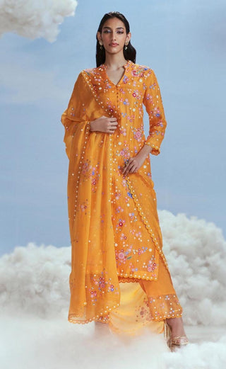 Nachiket Barve-Mango Izmir Carnations Kurta Set-INDIASPOPUP.COM