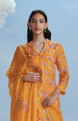 Nachiket Barve-Mango Izmir Carnations Kurta Set-INDIASPOPUP.COM