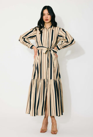 Cream and dark green stripe shirt dress