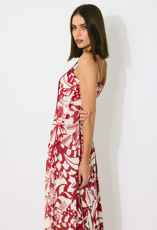 Off-white and red sleeveless long dress