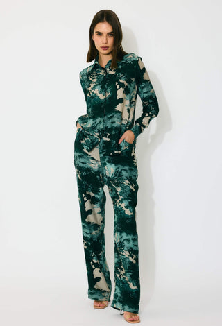Dark green, mint and beige toil print shirt and pants