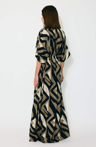 Gold, black and white pattern kaftan dress