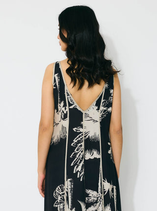 Black and beige floral sleeveless long dress