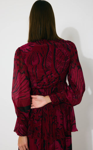 Hot pink and black floral long dress