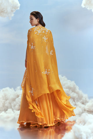 Nachiket Barve-Mango Babylon Cape Lehenga Set-INDIASPOPUP.COM