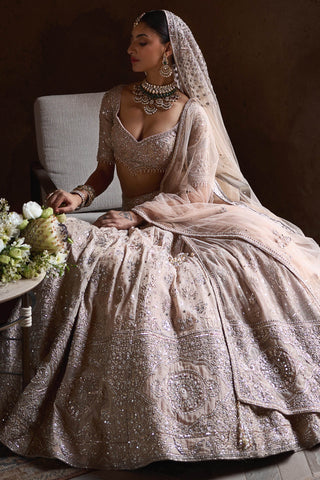 Matsya-Peach Masai Landscape Lehenga Set-INDIASPOPUP.COM