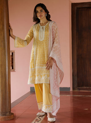 Sritha yellow embroidered kurta set
