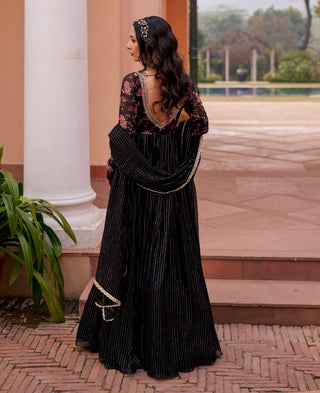 Chhavvi Aggarwal-Black Embroidered Anarkali And Dupatta-INDIASPOPUP.COM
