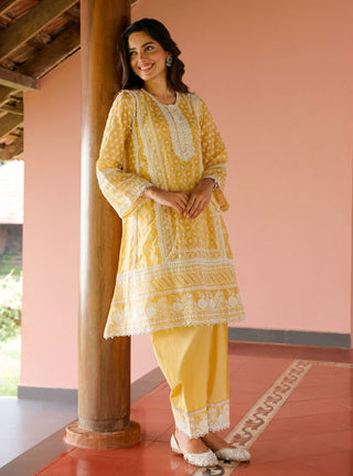 Sritha yellow embroidered kurta set