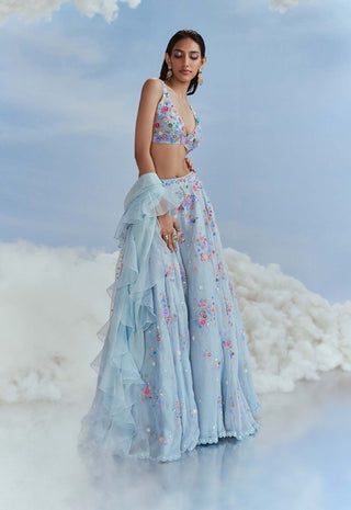 Nachiket Barve-Icy Blue Izmir Lehenga Set-INDIASPOPUP.COM