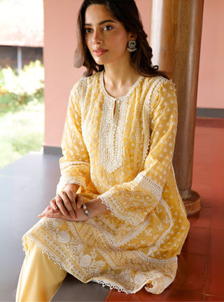 Sritha yellow embroidered kurta set