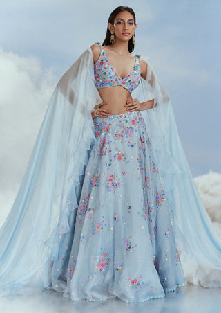 Nachiket Barve-Icy Blue Izmir Lehenga Set-INDIASPOPUP.COM